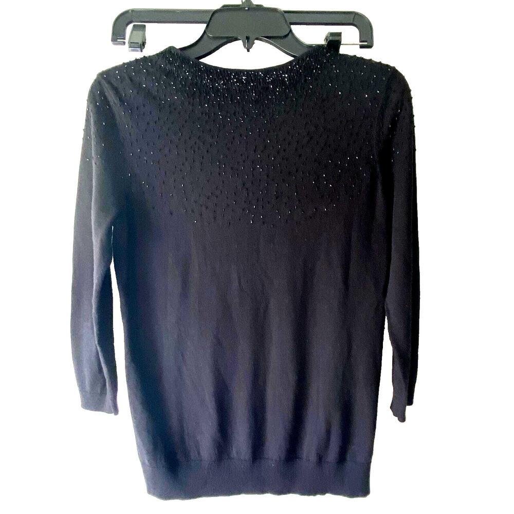 Woman’s Black Beaded Wool Blend Sweater M Classic‎ 3/4 Sleeve Casual Pullover